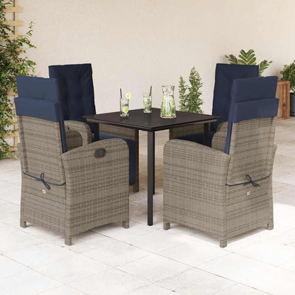 5 Piece Garden Dining Set with Cushions Grey Poly Rattan (US only)