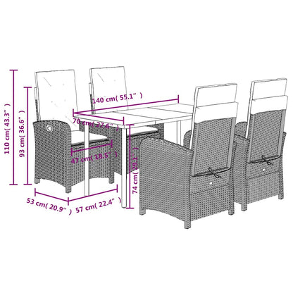 5 Piece Garden Dining Set with Cushions Grey Poly Rattan