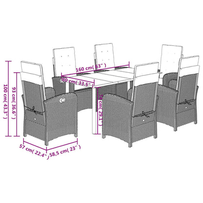 7 Piece Garden Dining Set with Cushions Grey Poly Rattan