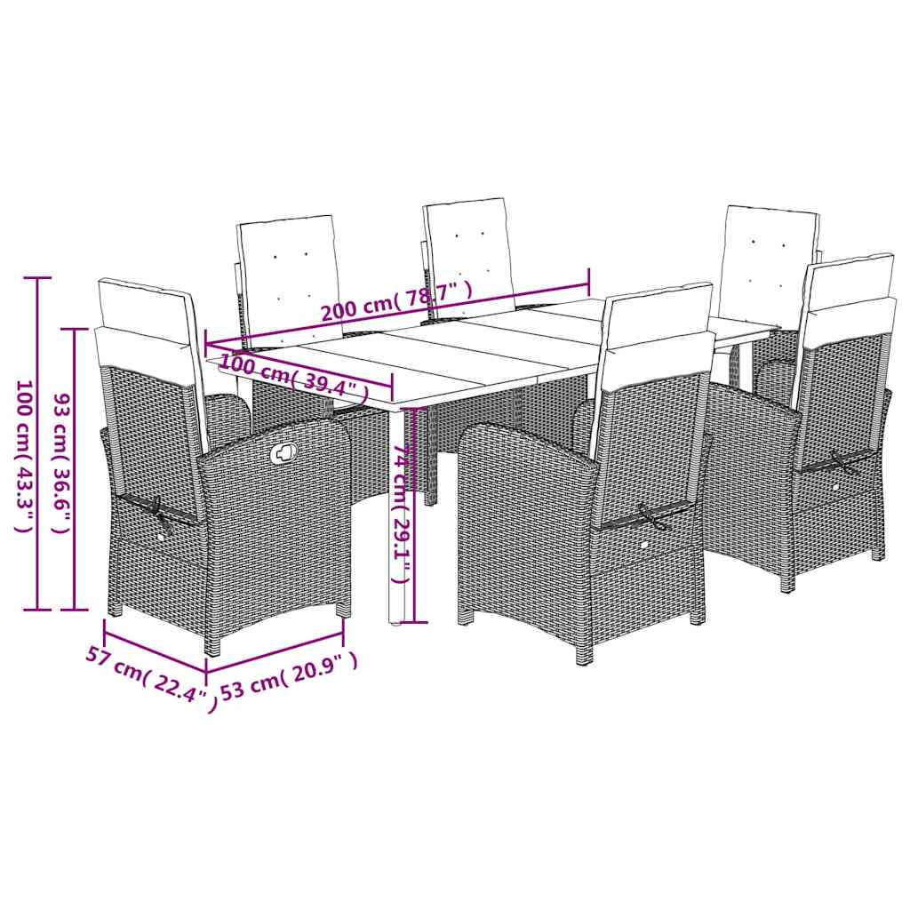 7 Piece Garden Dining Set with Cushions Grey Poly Rattan