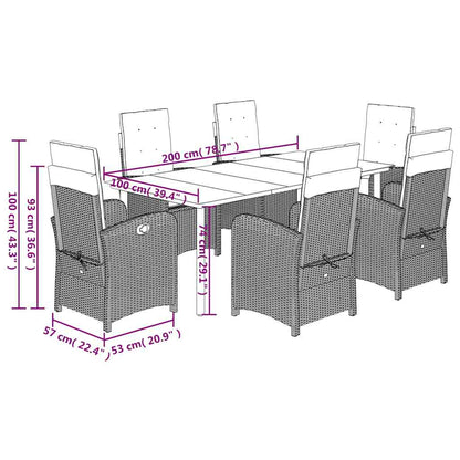 7 Piece Garden Dining Set with Cushions Grey Poly Rattan