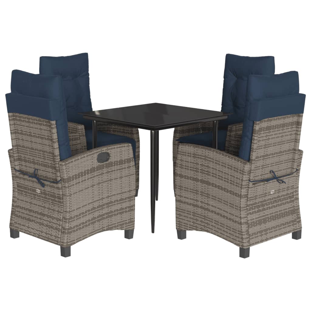 5 Piece Garden Dining Set with Cushions Grey Poly Rattan