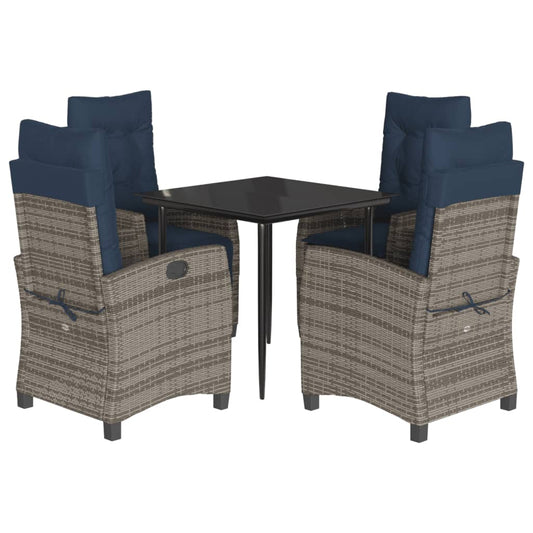 5 Piece Garden Dining Set with Cushions Grey Poly Rattan