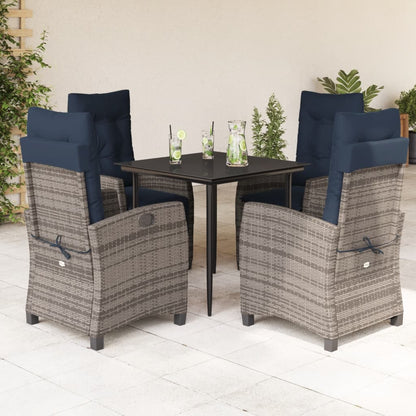 5 Piece Garden Dining Set with Cushions Grey Poly Rattan