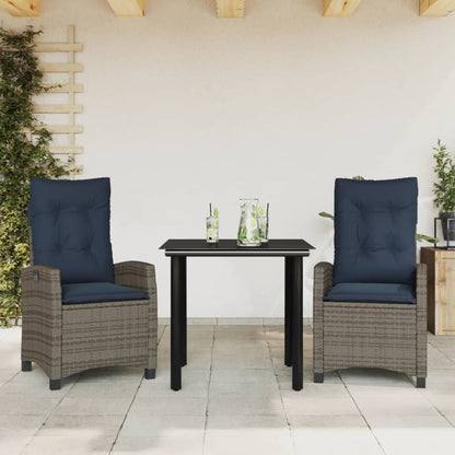 3 Piece Garden Dining Set with Cushions Grey Poly Rattan (US only)