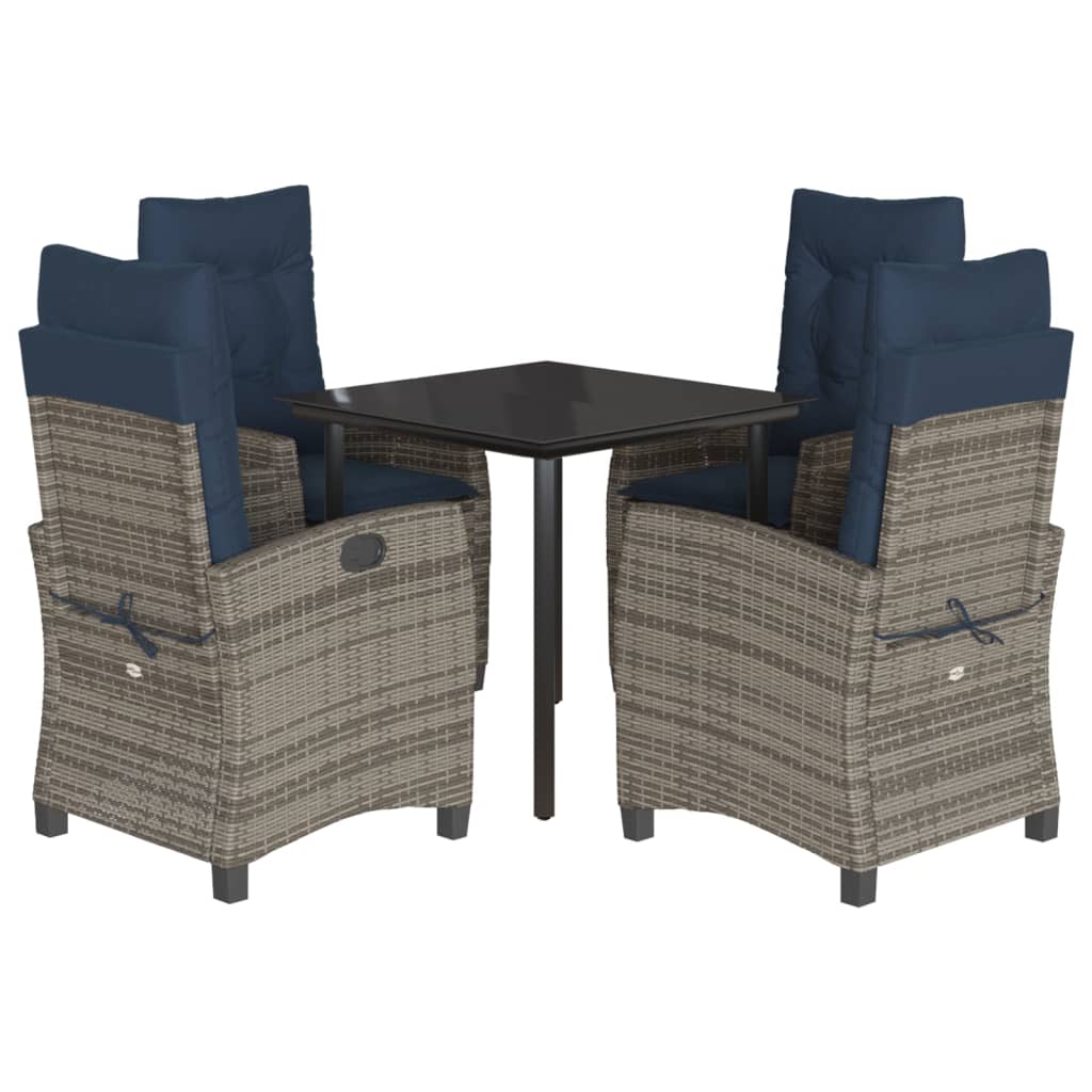 5 Piece Garden Dining Set with Cushions Grey Poly Rattan