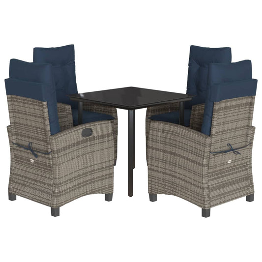 5 Piece Garden Dining Set with Cushions Grey Poly Rattan