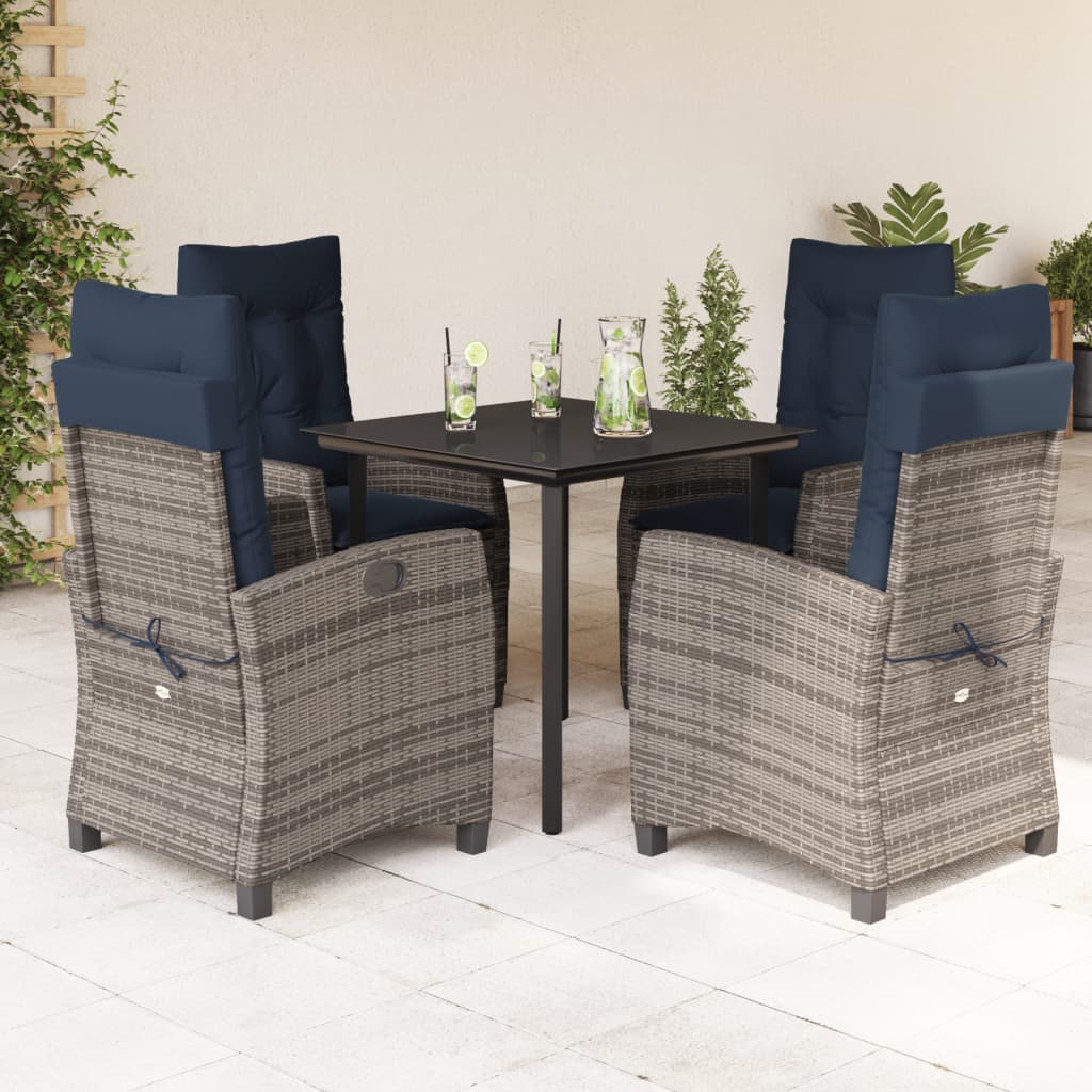 5 Piece Garden Dining Set with Cushions Grey Poly Rattan