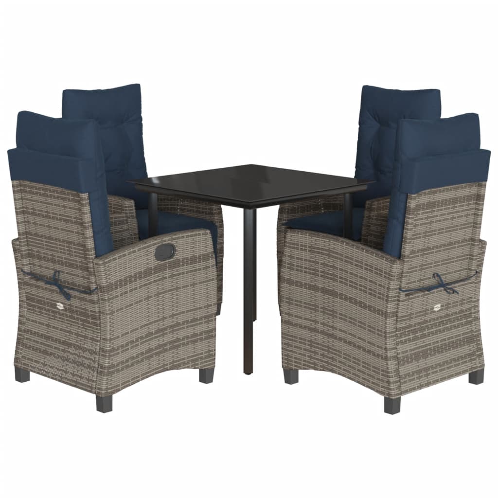 5 Piece Garden Dining Set with Cushions Grey Poly Rattan (US only)