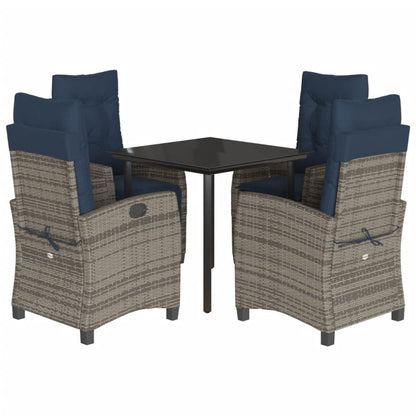 5 Piece Garden Dining Set with Cushions Grey Poly Rattan (US only)