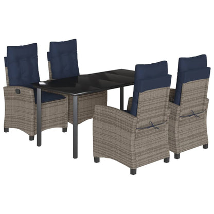 5 Piece Garden Dining Set with Cushions Grey Poly Rattan