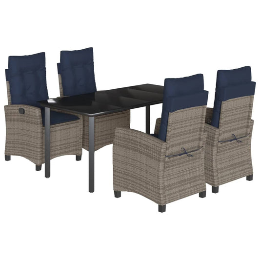 5 Piece Garden Dining Set with Cushions Grey Poly Rattan
