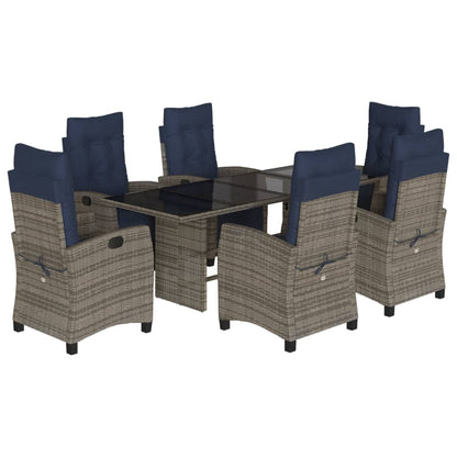 7 Piece Garden Dining Set with Cushions Grey Poly Rattan (US only)