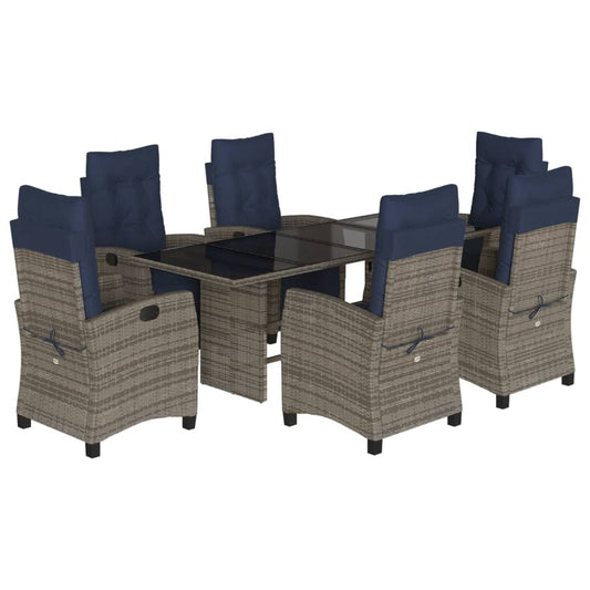 7 Piece Garden Dining Set with Cushions Grey Poly Rattan