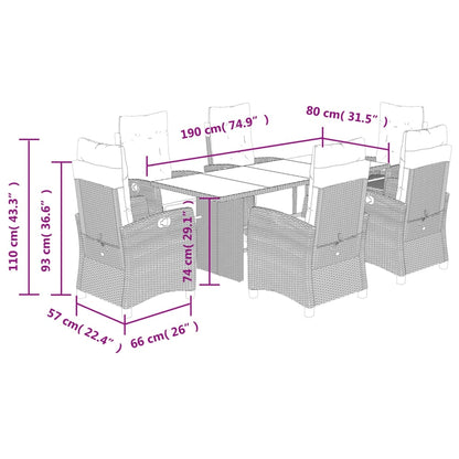 7 Piece Garden Dining Set with Cushions Grey Poly Rattan (US only)