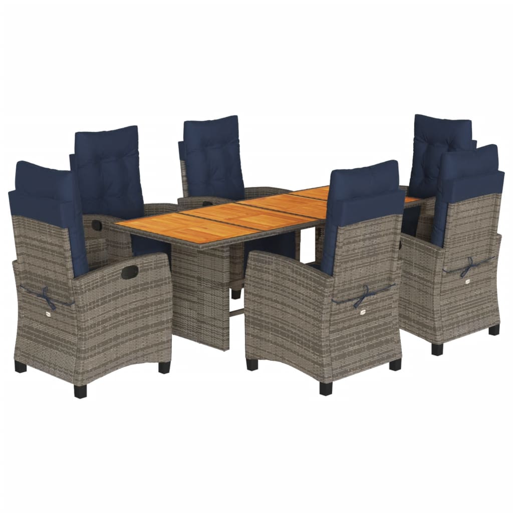 7 Piece Garden Dining Set with Cushions Grey Poly Rattan