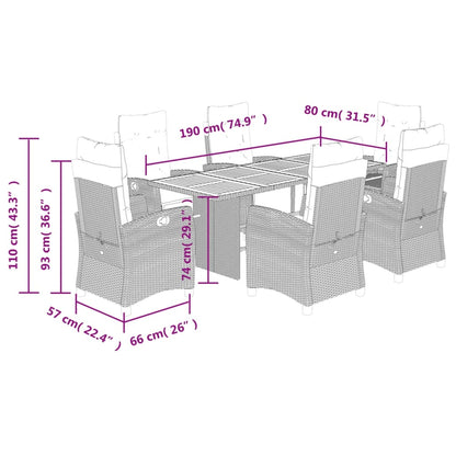 7 Piece Garden Dining Set with Cushions Grey Poly Rattan
