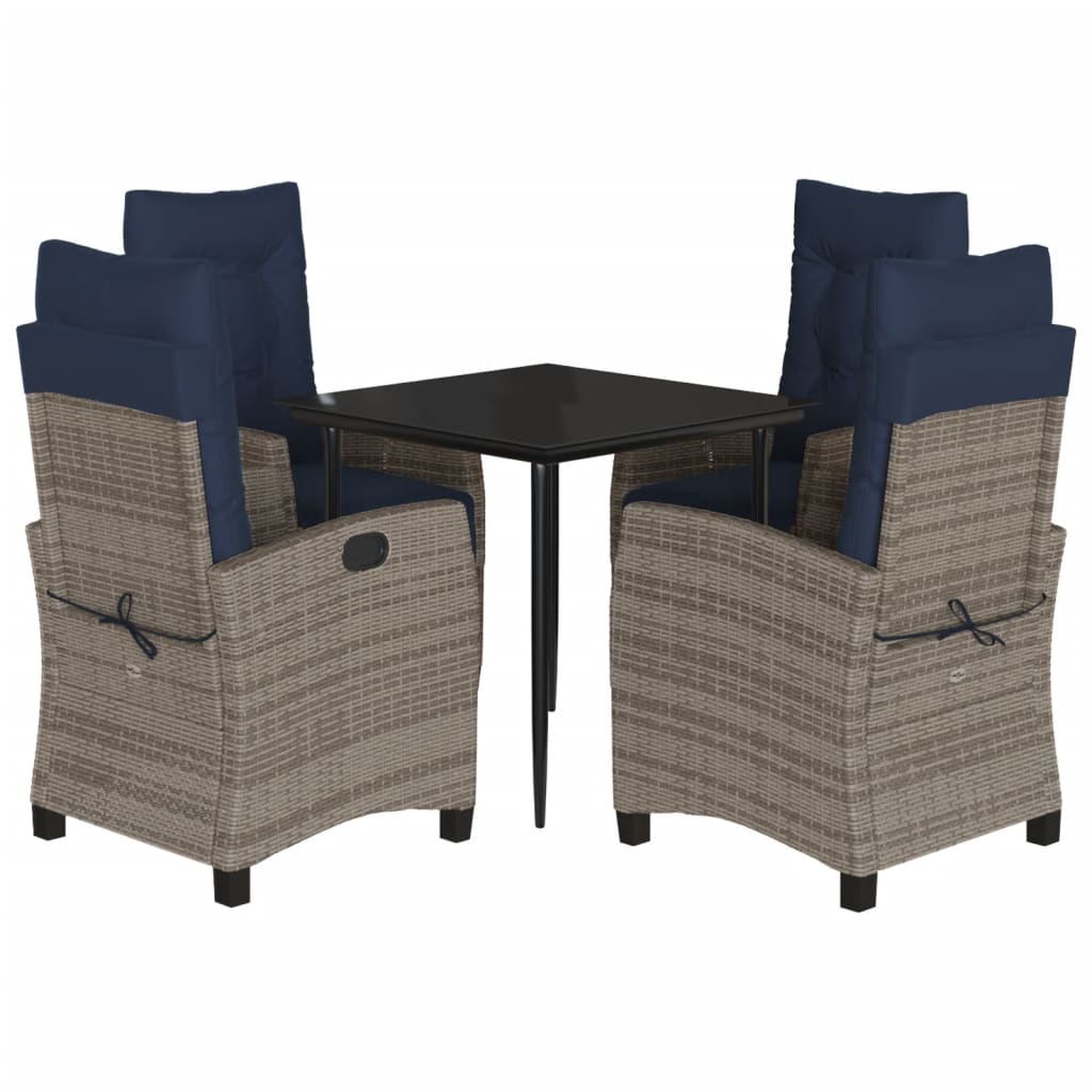 5 Piece Garden Dining Set with Cushions Grey Poly Rattan