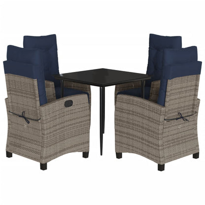 5 Piece Garden Dining Set with Cushions Grey Poly Rattan