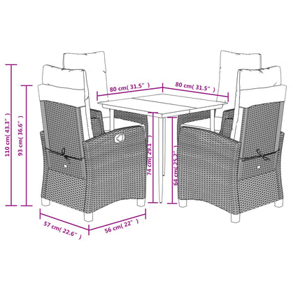 5 Piece Garden Dining Set with Cushions Grey Poly Rattan