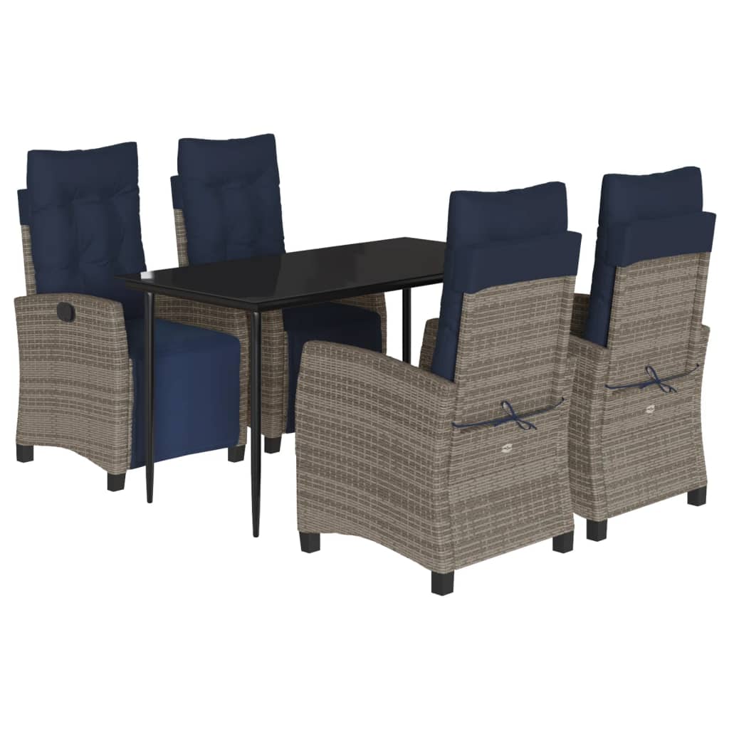 5 Piece Garden Dining Set with Cushions Grey Poly Rattan (US only)