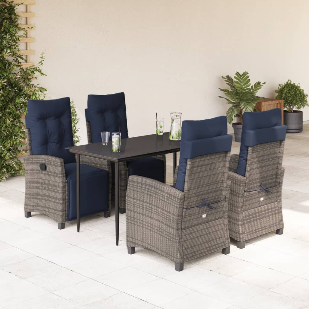5 Piece Garden Dining Set with Cushions Grey Poly Rattan (US only)