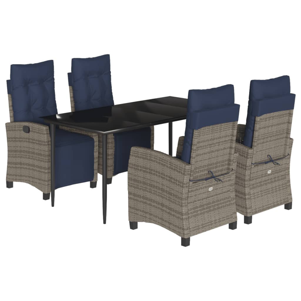 5 Piece Garden Dining Set with Cushions Grey Poly Rattan (US only)