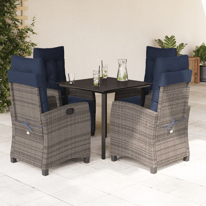 5 Piece Garden Dining Set with Cushions Grey Poly Rattan (US only)