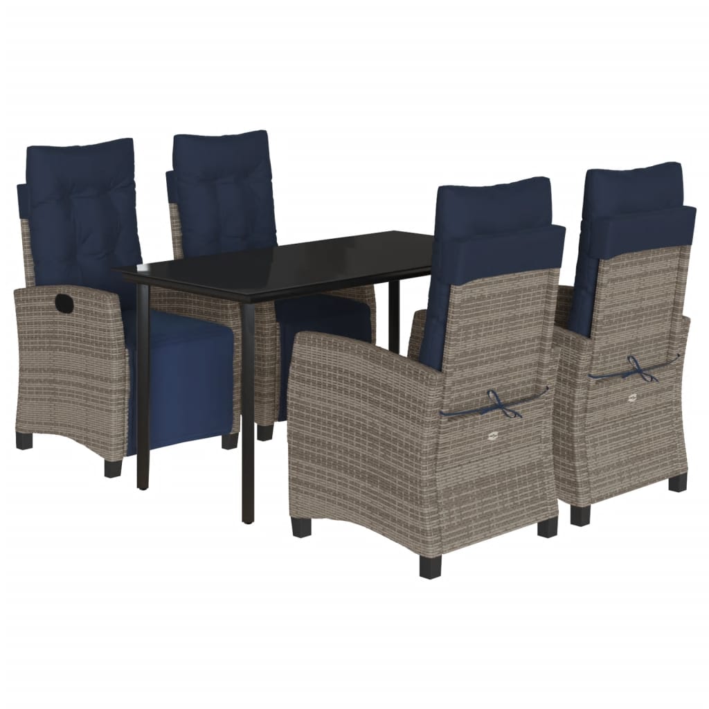 5 Piece Garden Dining Set with Cushions Grey Poly Rattan