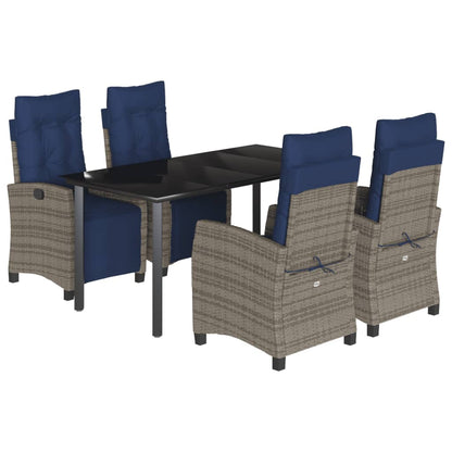 5 Piece Garden Dining Set with Cushions Grey Poly Rattan