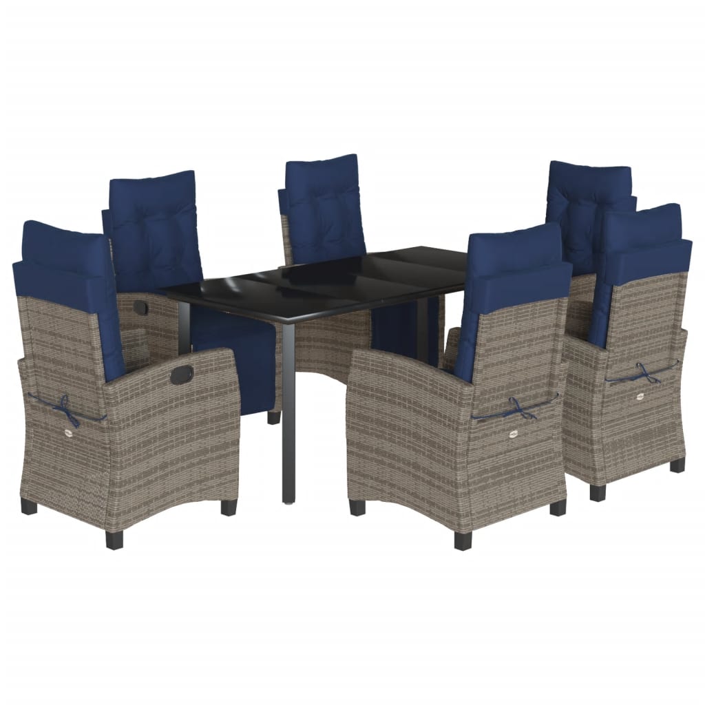 7 Piece Garden Dining Set with Cushions Grey Poly Rattan