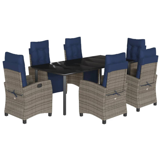7 Piece Garden Dining Set with Cushions Grey Poly Rattan