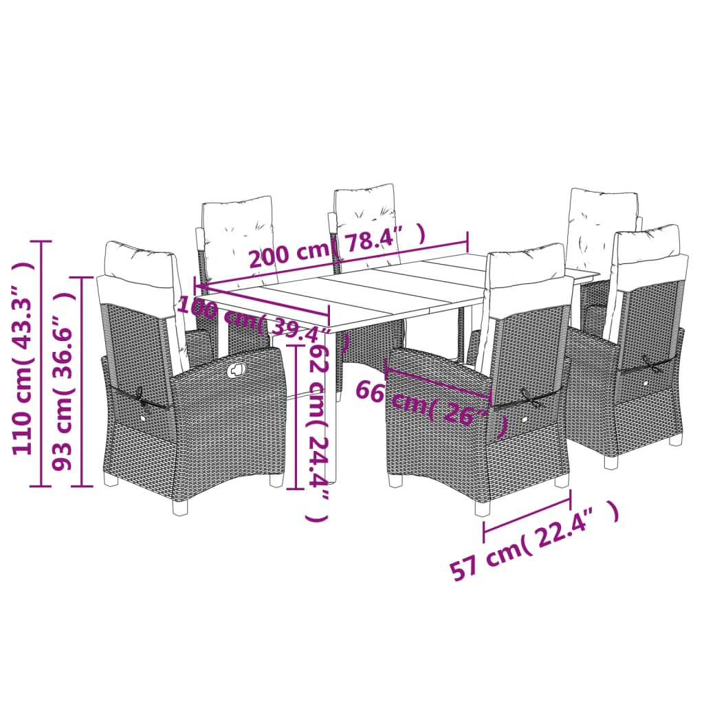 7 Piece Garden Dining Set with Cushions Grey Poly Rattan