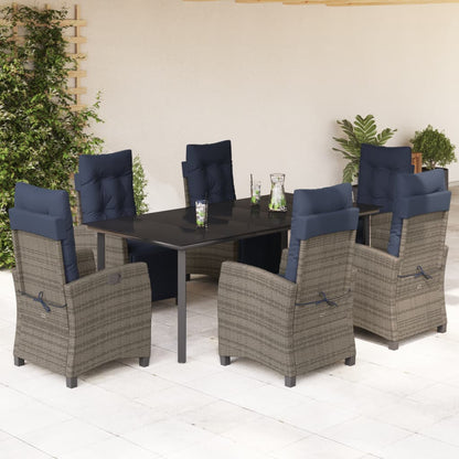 7 Piece Garden Dining Set with Cushions Grey Poly Rattan