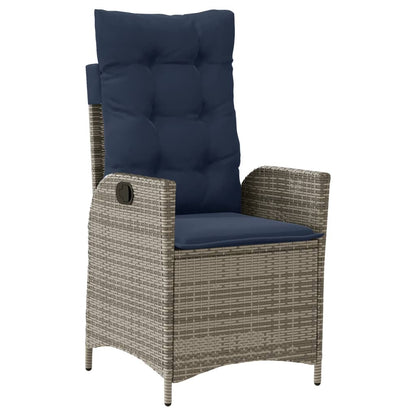 7 Piece Garden Dining Set with Cushions Grey Poly Rattan