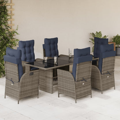 7 Piece Garden Dining Set with Cushions Grey Poly Rattan