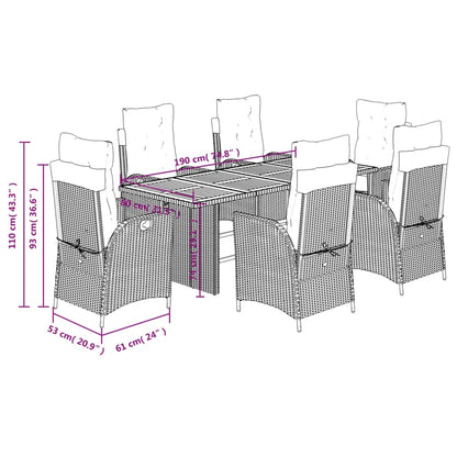 7 Piece Garden Dining Set with Cushions Grey Poly Rattan