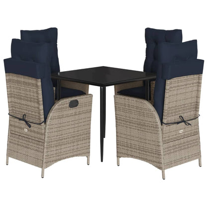 5 Piece Garden Dining Set with Cushions Grey Poly Rattan
