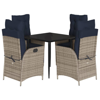5 Piece Garden Dining Set with Cushions Grey Poly Rattan