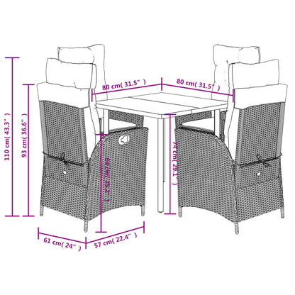 3 Piece Garden Dining Set with Cushions Grey Poly Rattan