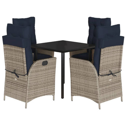 5 Piece Garden Dining Set with Cushions Grey Poly Rattan