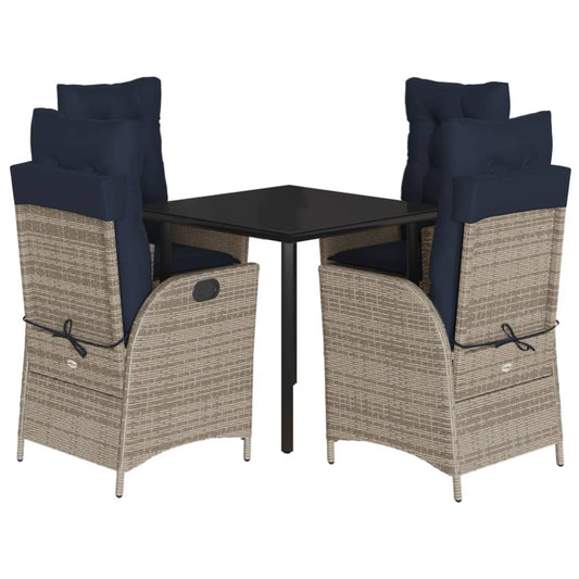 5 Piece Garden Dining Set with Cushions Grey Poly Rattan