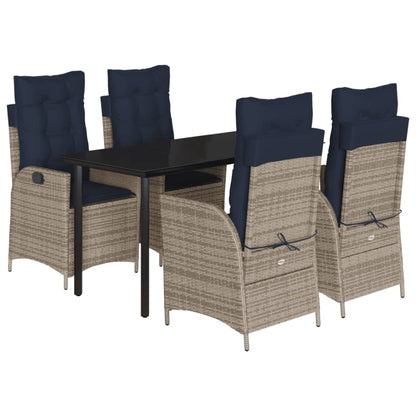 5 Piece Garden Dining Set with Cushions Grey Poly Rattan