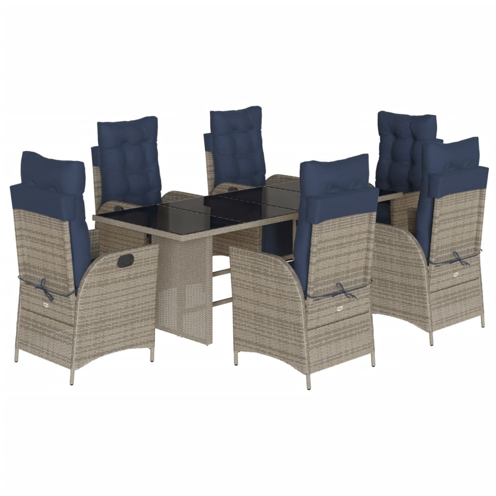 7 Piece Garden Dining Set with Cushions Grey Poly Rattan