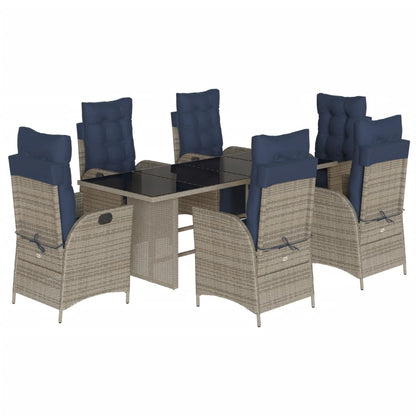 7 Piece Garden Dining Set with Cushions Grey Poly Rattan
