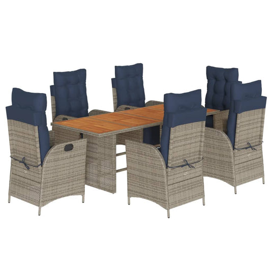 7 Piece Garden Dining Set with Cushions Grey Poly Rattan
