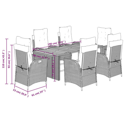 7 Piece Garden Dining Set with Cushions Grey Poly Rattan