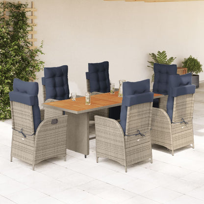 7 Piece Garden Dining Set with Cushions Grey Poly Rattan