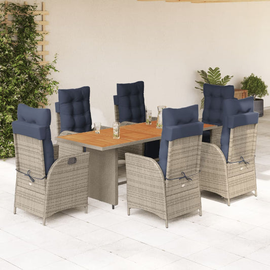 7 Piece Garden Dining Set with Cushions Grey Poly Rattan