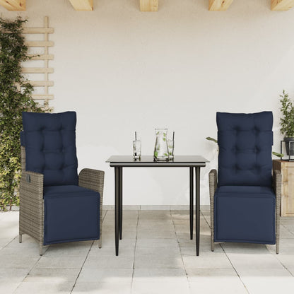 3 Piece Garden Dining Set with Cushions Grey Poly Rattan